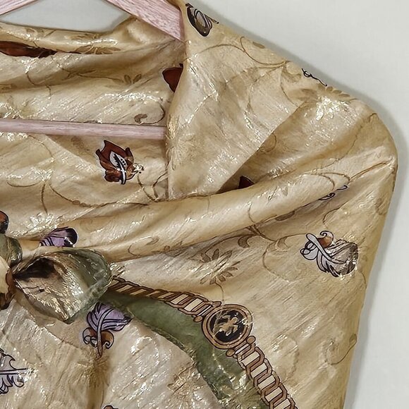 Unbranded Silk Scarf Womens 31 x 32 Inches Multicolor Gold Floral Feathers Print - Picture 13 of 15